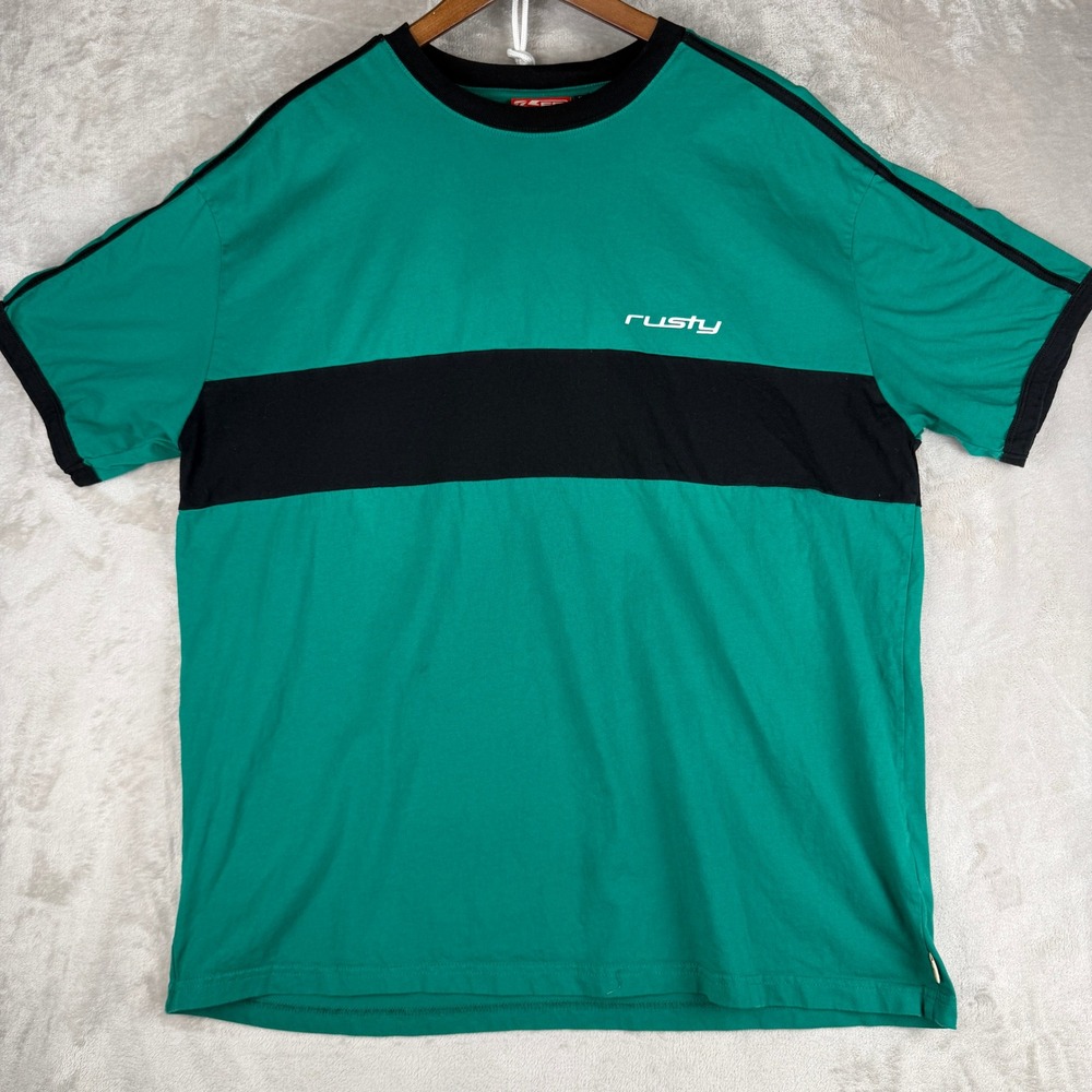 Rusty Experimental Division RED Mens XL Green Black Striped Ringer T-Shirt Skate